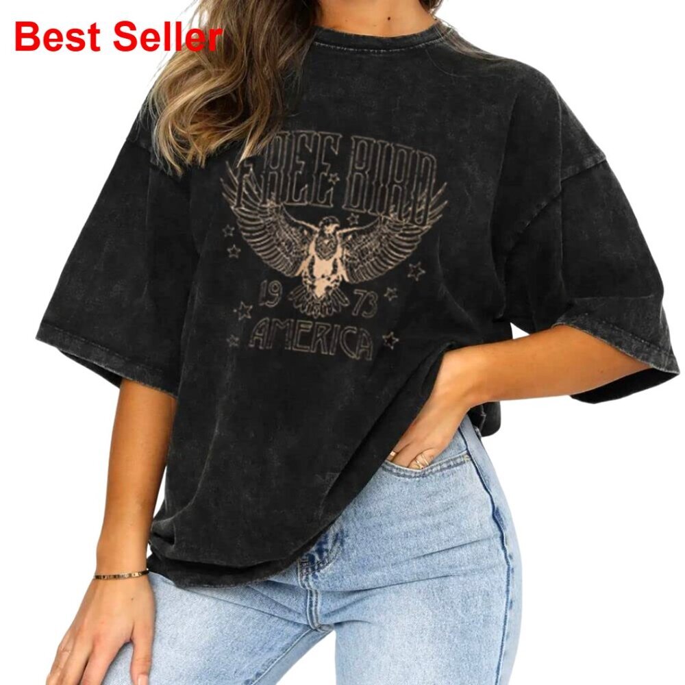 Vintage Rock Band Graphic Tee Women's Loose Fit Short Sleeve Top